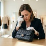 Boutique owner in Atlanta inspecting a designer bag for authenticity