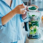 Powerful affordable kitchen blender with ingredients for everyday food prep.
