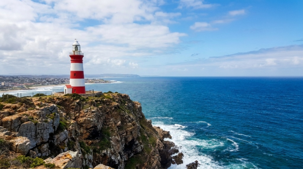 Cape St. Blaize Lighthouse overlooking the ocean in Mossel Bay