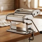 VeoHome Pasta Maker with hand crank and stainless steel body