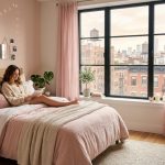 Lightweight sheer window curtains layered with soft fairy lights in a bright bedroom.