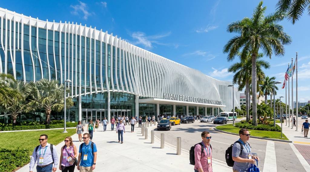 Miami Beach Convention Center exterior on a sunny April day